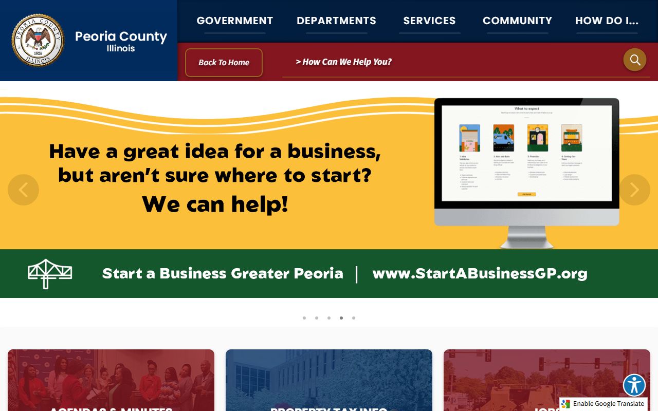 Peoria County Illinois official website showing Circuit Clerk contact information for divorce decree records