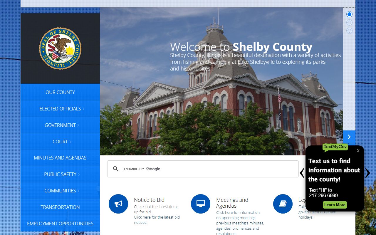 Shelby County Illinois official website showing the Circuit Clerk contact information for divorce decree records