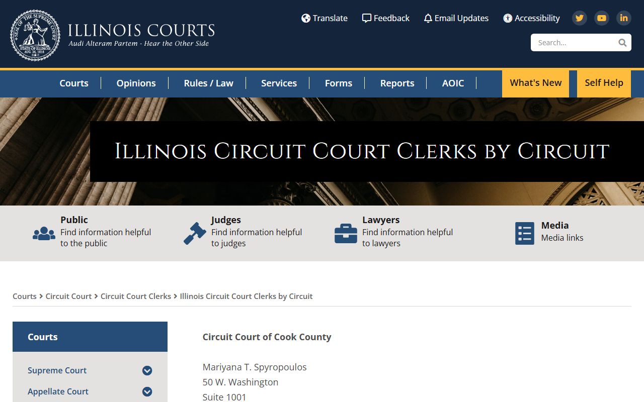 Illinois circuit court clerks list by judicial district for divorce decree record requests