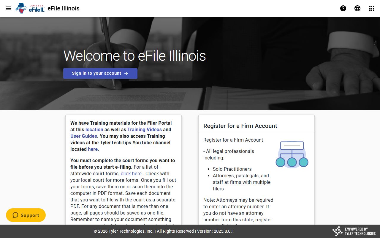Tyler Technologies eFile Illinois portal for submitting divorce decree case filings
