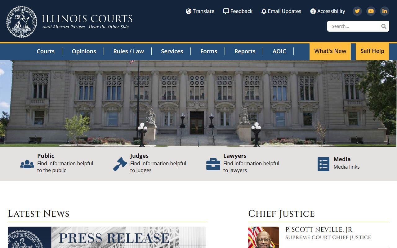 Illinois Courts official homepage with divorce decree resources and circuit clerk directory