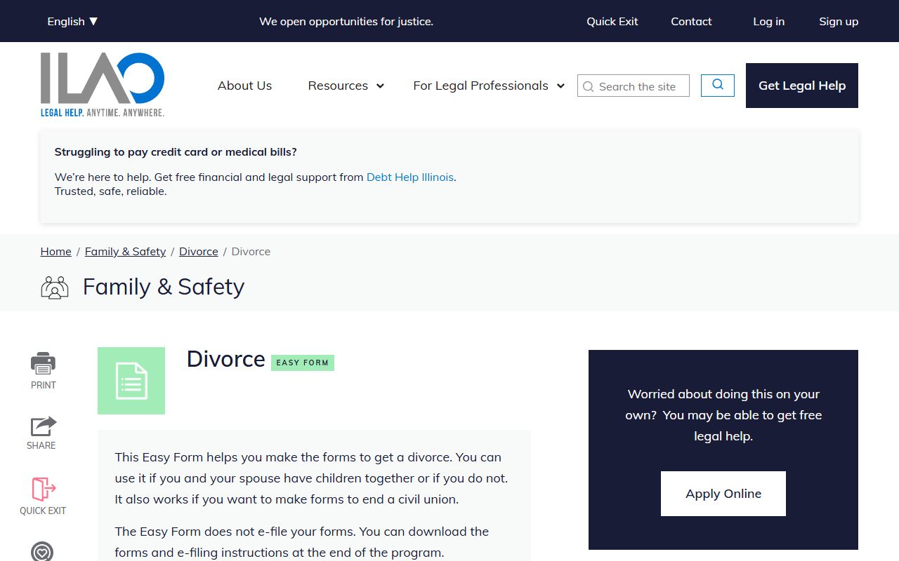 Illinois Legal Aid Online divorce decree and dissolution of marriage help resources