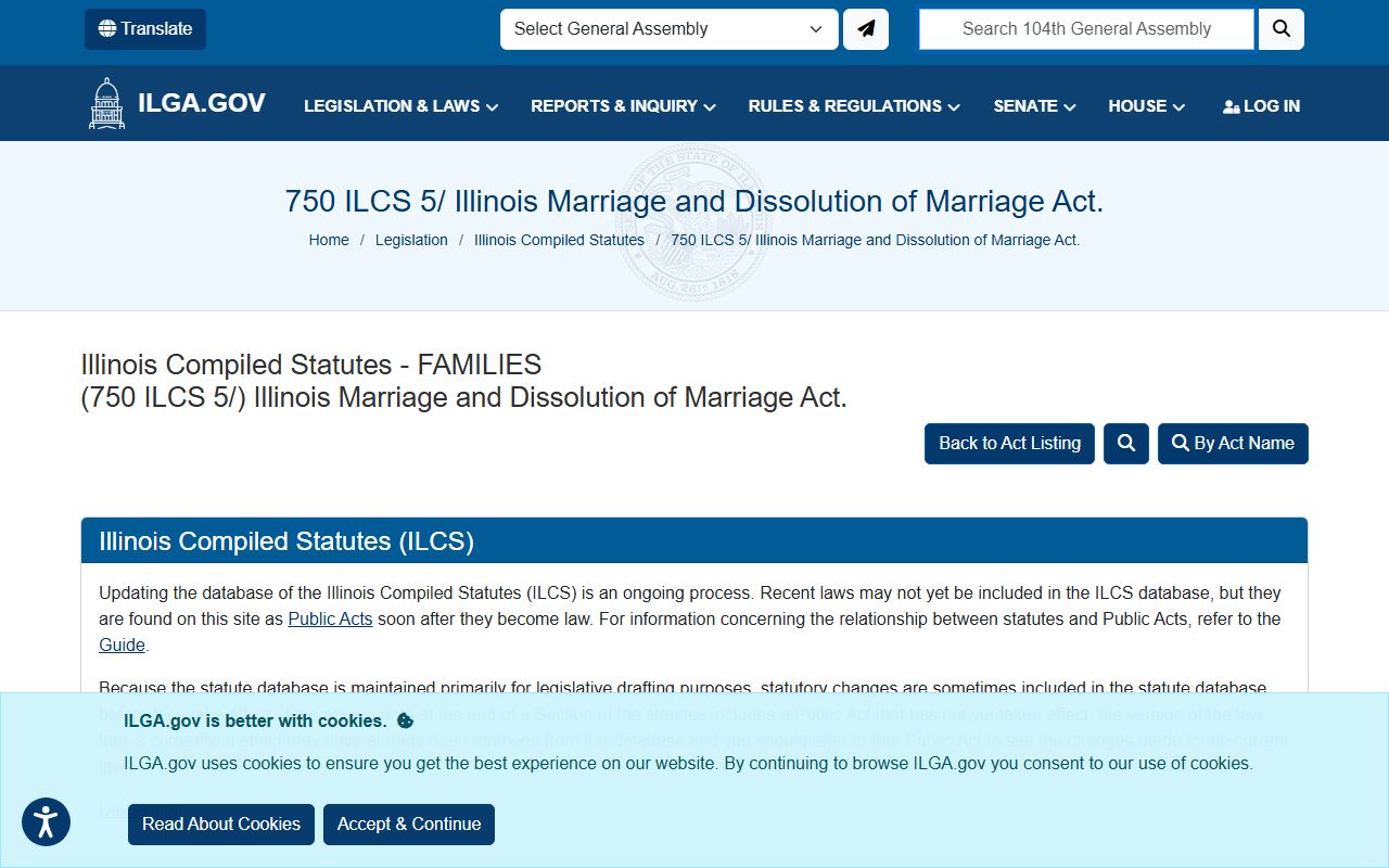 Illinois Marriage and Dissolution of Marriage Act 750 ILCS 5 statute page