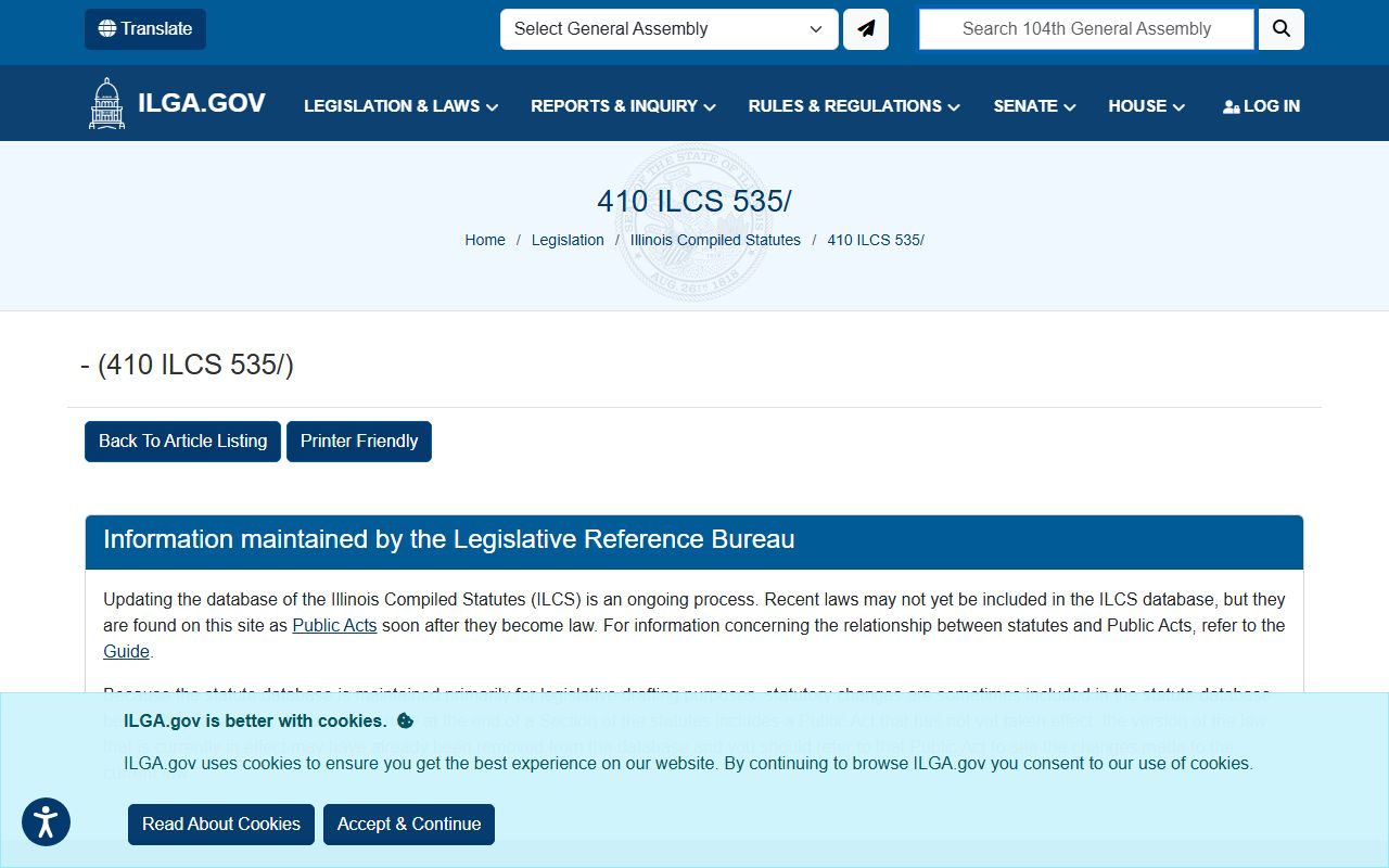 Illinois Vital Records Act 410 ILCS 535 statute page